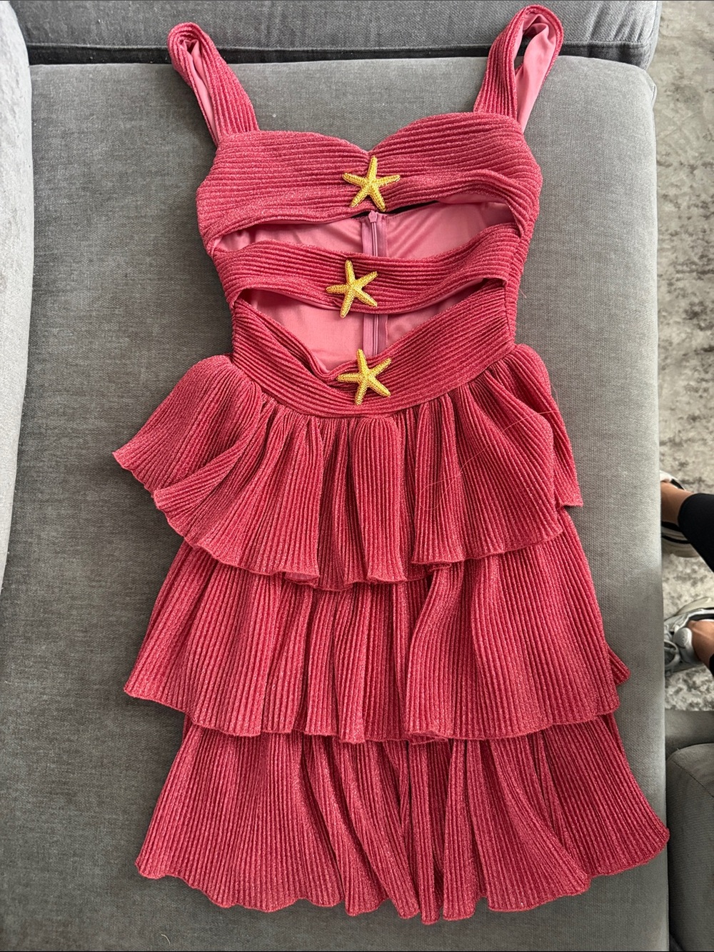 Women's Pink Tiered Ruffle Dress with Starfish Accents